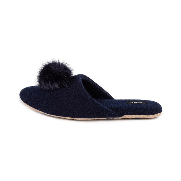 totes Ladies Cashmere Blend Mule Slipper with Soft Sole Navy Extra Image 4